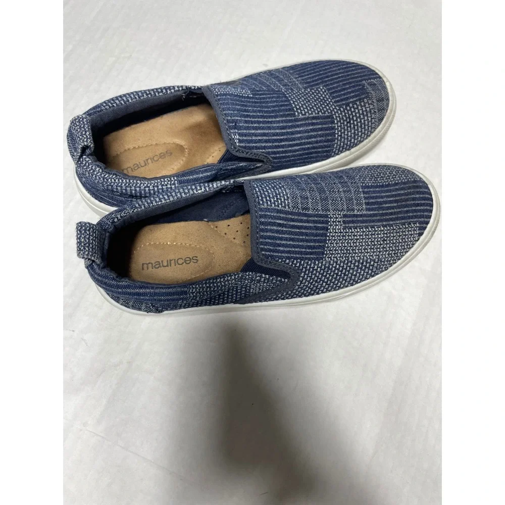 Maurices Womens‎ Blue White Patchwork Striped Slip On Sneakers Shoes Size 9